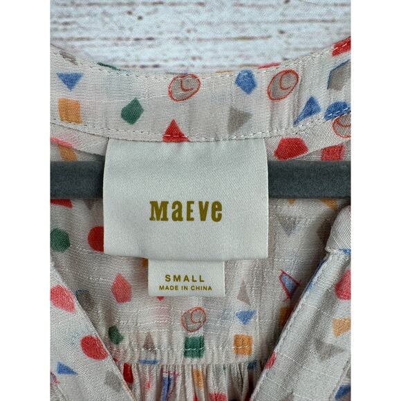 Maeve Anthropologie Geometric Print Button Down Blouse Womens Small Multicolor - Picture 8 of 12